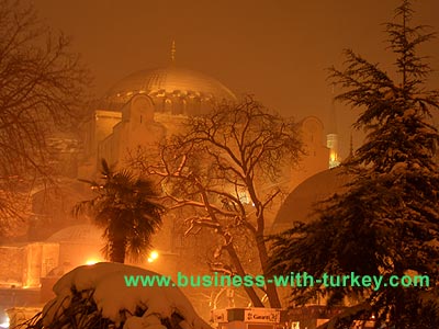 Saint Sophia at night in a snow day